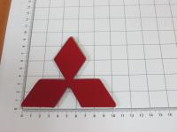 Эмблема шильдик логотип Mitsubishi красный на багажник, решетку 103x92 мм