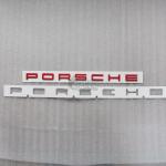 Эмблема шильдик Porsche с клеевой основой красный 390x22 мм